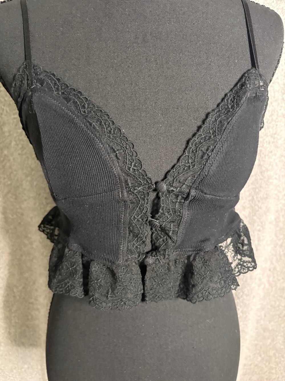 Black Lace Bustier Corset Crop Top Ruffle Peplum Gothic